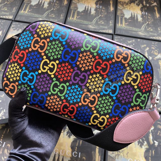 Gucci女包 古馳新款GG Marmont迷你鏈條包 Gucci小號斜挎包 574969黑拼全皮  gdj1121